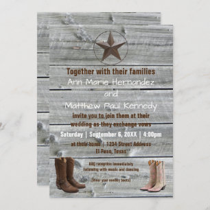 Distressed Wood Cowboy Boots - Wedding Invitation