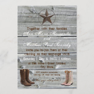 Distressed Wood Cowboy Boots - Wedding Invitation