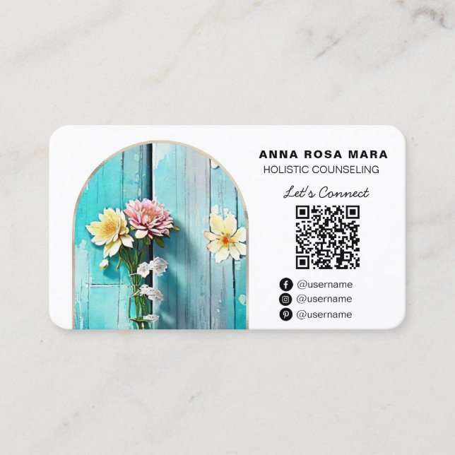 *~*  Distressed Wood Flowers Pastel AP49 Business Card (Front)