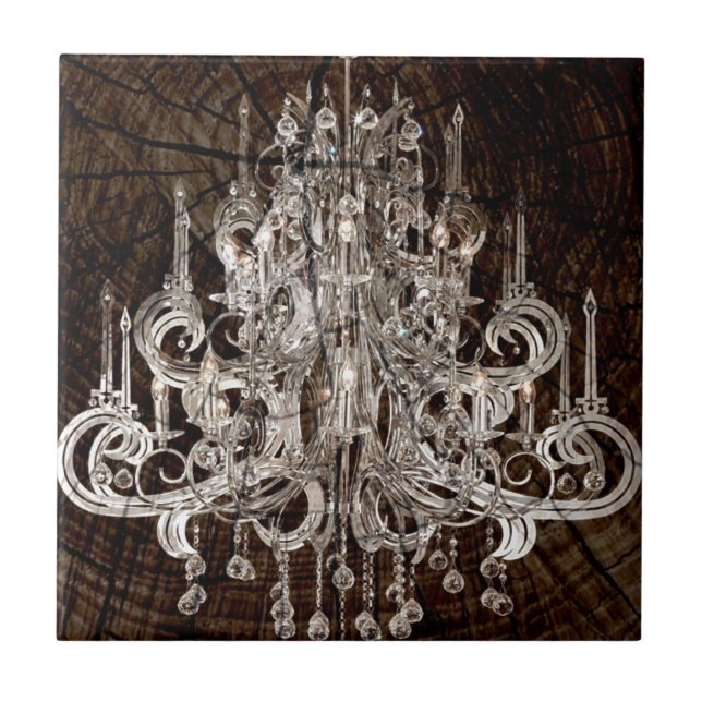 Distressed Wood Grain Primitive country Chandelier Ceramic Tile (Front)