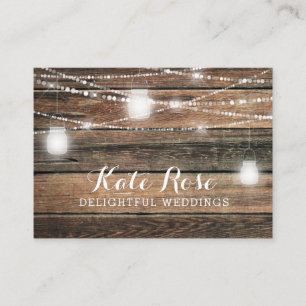 Distressed Wood Lights Mason Jars Wedding Business Card