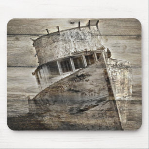 Distressed wood Nautical Sea Shore Rustic sailboat Mouse Pad