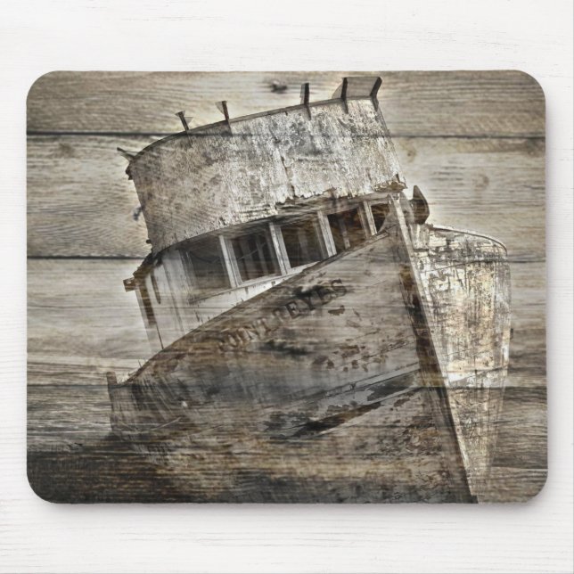 Distressed wood Nautical Sea Shore Rustic sailboat Mouse Pad (Front)