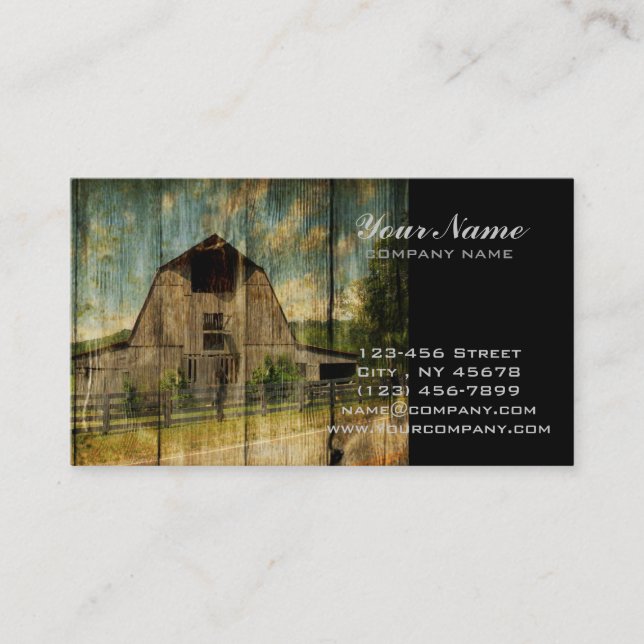 Distressed wood primitive Western Country Old Barn Business Card (Front)