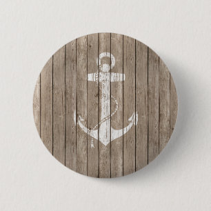 Distressed Wood with Anchor 6 Cm Round Badge