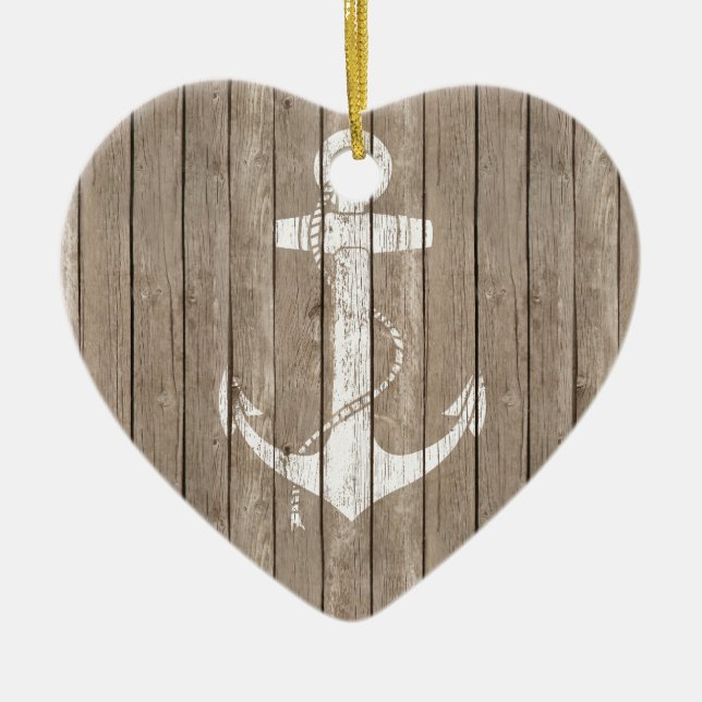 Distressed Wood with Anchor Ceramic Ornament (Front)