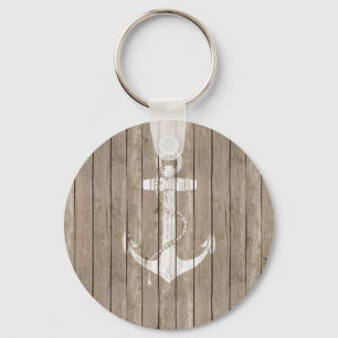 Distressed Wood with Anchor Key Ring