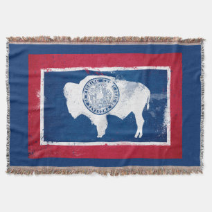 Distressed Wyoming State Flag Throw Blanket