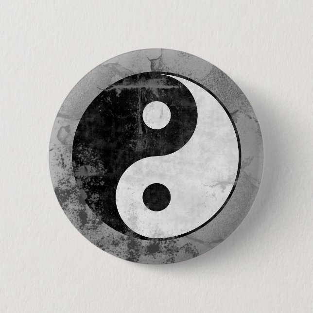 Distressed Yin Yang Symbol Button (Front)