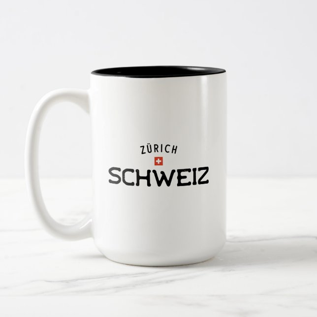 Distressed Zurich Schweiz (Switzerland) Two-Tone Coffee Mug (Left)