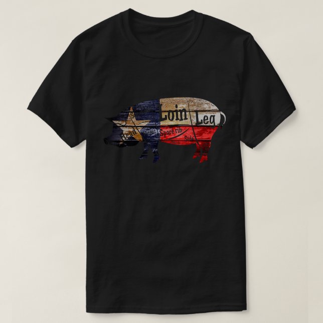Distressedexas Flag BBQ Pork Butcher Cuts Barbecue T-Shirt (Design Front)