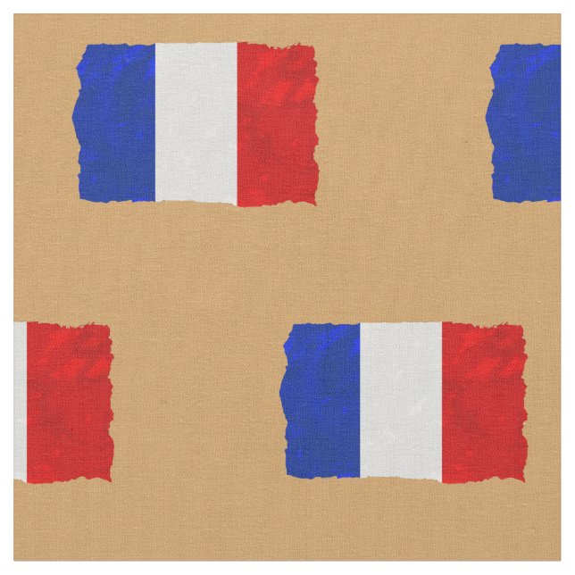 Distresses French Flag on Beige Fabric (Close Up)