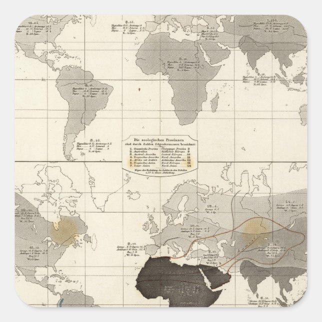 Distribution of rodents and animals square sticker (Front)