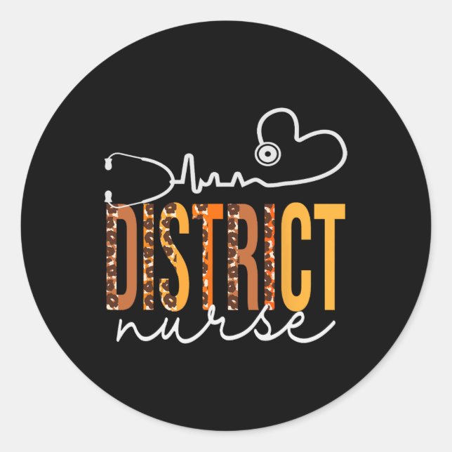 District Nurse Leopard Heartbeat Appreciation Wome Classic Round Sticker (Front)