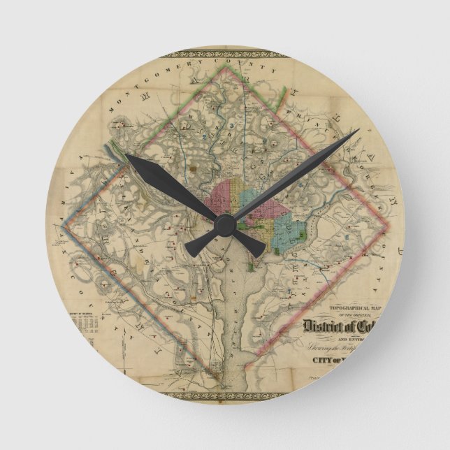 District of Columbia Civil War Era Map Round Clock (Front)