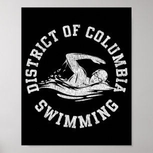 District Of Columbia Swimming Retro Distressed Swi Poster