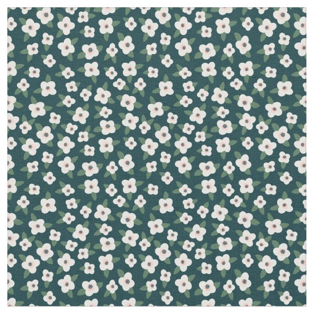 Ditsy Black And White Floral Flower Pattern Fabric (Close Up)