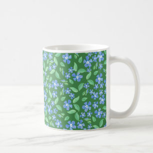 Ditsy Bright Blue Periwinkles on Green Floral Coffee Mug