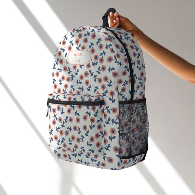 Ditsy Coral Daisies – Mini Floral Seamless Pattern Printed Backpack (Creator Uploaded)