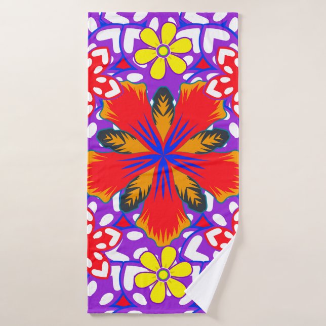 Ditsy cute floral seamless pattern in white, red a bath towel (Bath Towel)