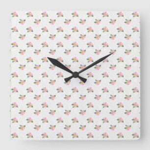 Ditsy Dog Rose Polka Style Square Wall Clock