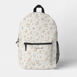 Ditsy Floral Boho Botanical Neutral Cream Name Printed Backpack
