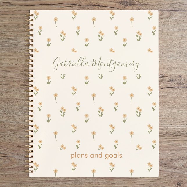 Ditsy Floral Boho Wildflower Beige Name Text Notebook (Creator Uploaded)