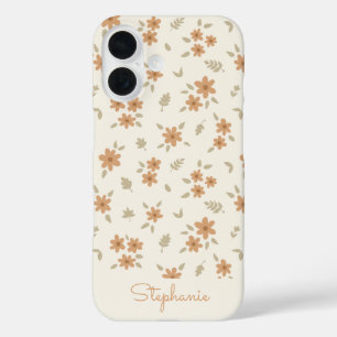 Ditsy Floral Boho Wildflower Neutral Beige Name iPhone 16 Case
