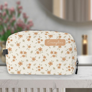 Ditsy Floral Boho Wildflower Neutral Name Beige Dopp Kit