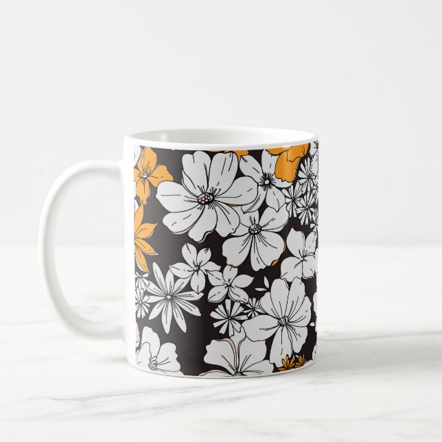 Ditsy Floral: Colourful Dark Background. Coffee Mug (Left)