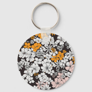 Ditsy Floral: Colourful Dark Background. Key Ring