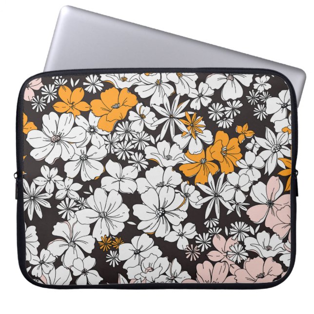 Ditsy Floral: Colourful Dark Background. Laptop Sleeve (Front)