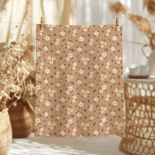 Ditsy Floral Cottagecore Boho Wildflower Tan Brown Tea Towel