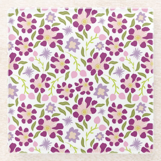 Ditsy floral  glass coaster (Front)