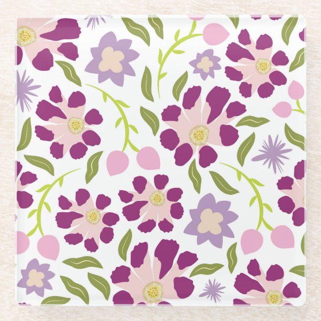 Ditsy floral  glass coaster (Front)
