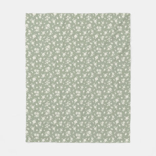 Ditsy Floral Muted Neutral Cottagecore Sage Green Fleece Blanket
