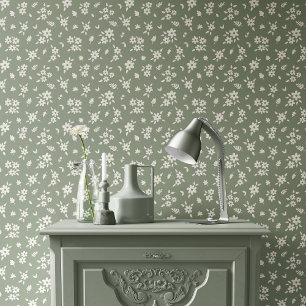 Ditsy Floral Muted Neutral Cottagecore Sage Green Wallpaper