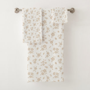 Ditsy Floral Muted Neutral Soft Pale Cream Beige Bath Towel Set