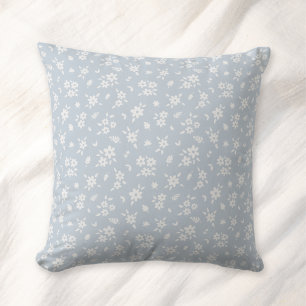 Ditsy Floral Pattern Coastal Cottagecore Pale Blue Cushion