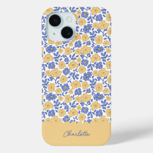 Ditsy Floral Preppy Coquette Girly Yellow and Blue iPhone 15 Case