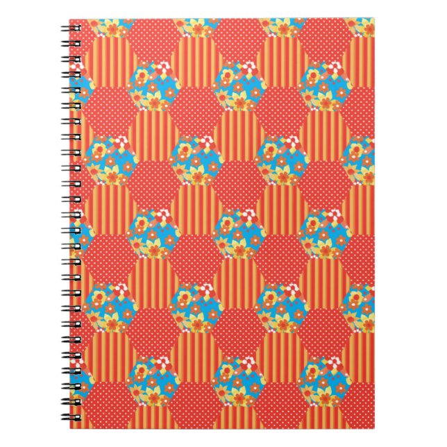 Ditsy Floral, Stripes, Polka Dots Patchwork Notebook (Front)