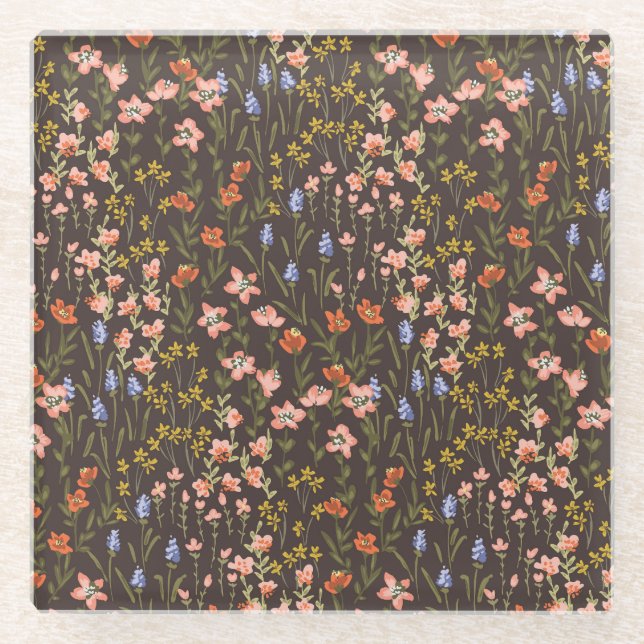 Ditsy Flowers: Vintage Mille-Fleur Pattern Glass Coaster (Front)