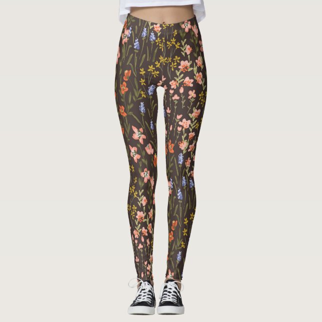 Ditsy Flowers: Vintage Mille-Fleur Pattern Leggings (Front)