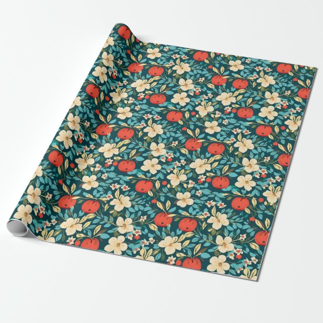 Ditsy fruit - apple blossoms wrapping paper (Unrolled)