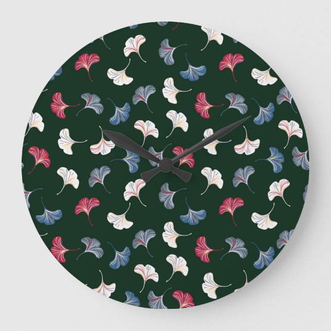 Ditsy Ginkgo: Dark Autumn Seamless. Large Clock (Front)