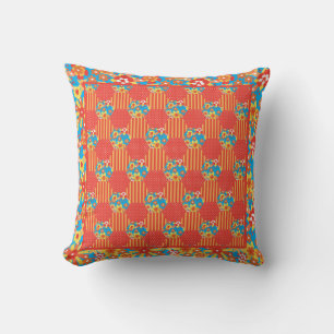 Ditsy Orange Floral Patchwork, Stripes and Polkas Cushion