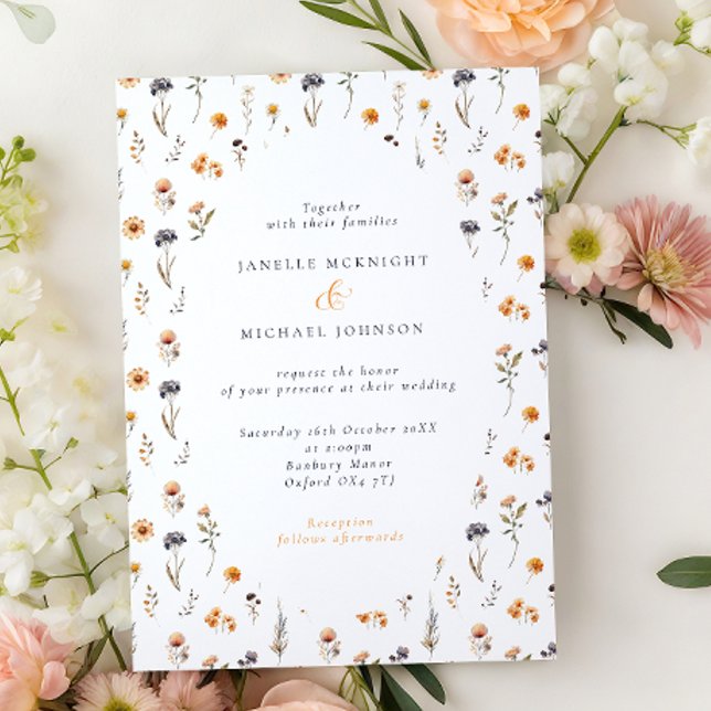 Ditsy Sunflowers & Wildflowers Fall Wedding  Invitation (Creator Uploaded)