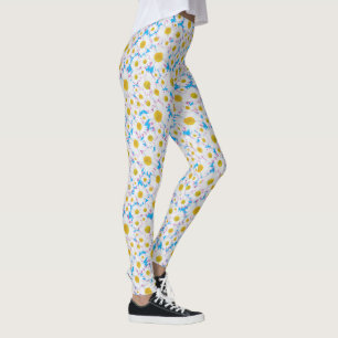 Ditsy White Daisies Pattern on Blue to Customise Leggings