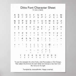 Ditto Font Glyph Character Sheet Poster