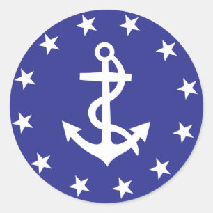 Ditty Bag_White Anchor_Circle of Stars_insignia Classic Round Sticker